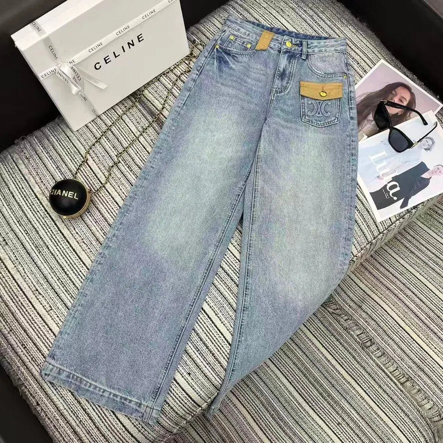 Embossed Wide Leg Jeans