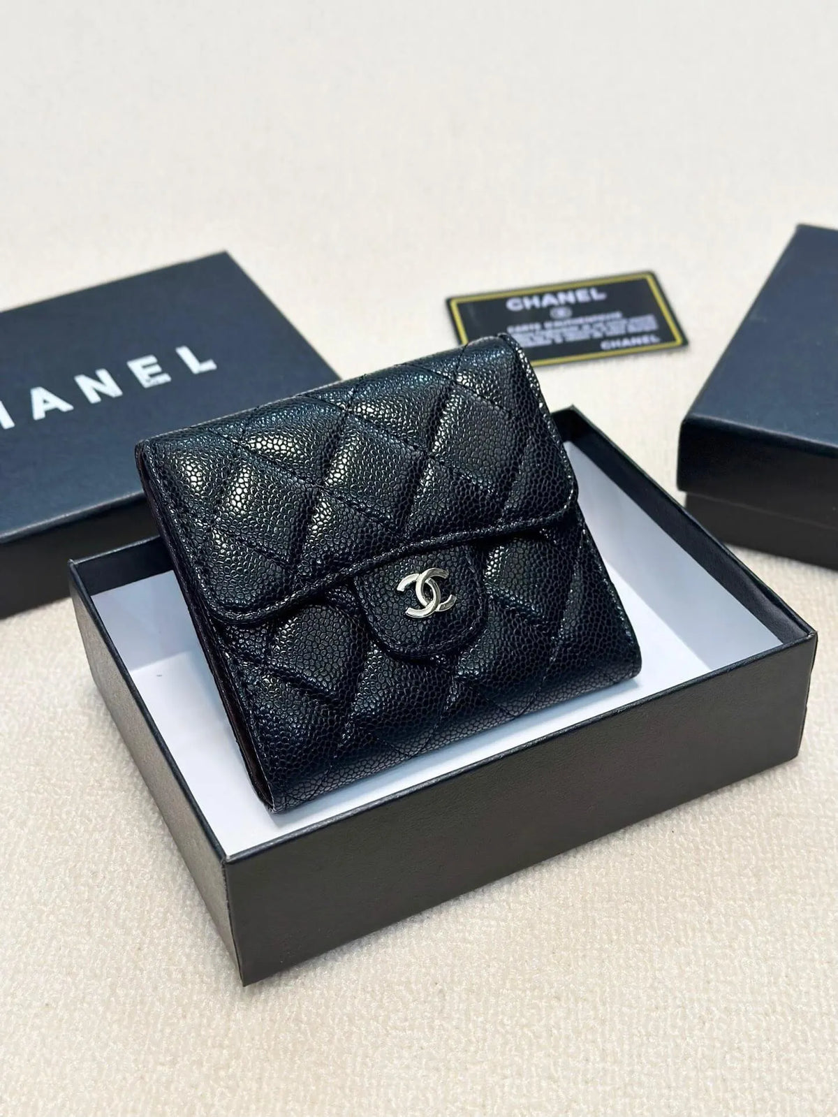 Black Quilted Mini Fold Wallet