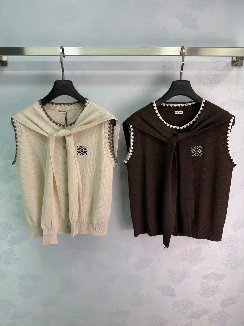 Tie Shawl Scallop Edge Knit Vest
