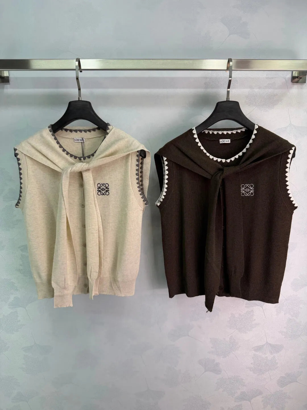 Tie Shawl Scallop Edge Knit Vest