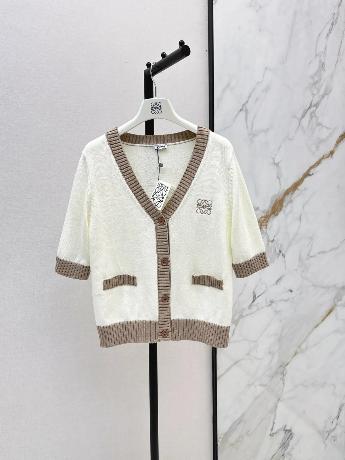 Contrast Rib Half Sleeve Cardigan