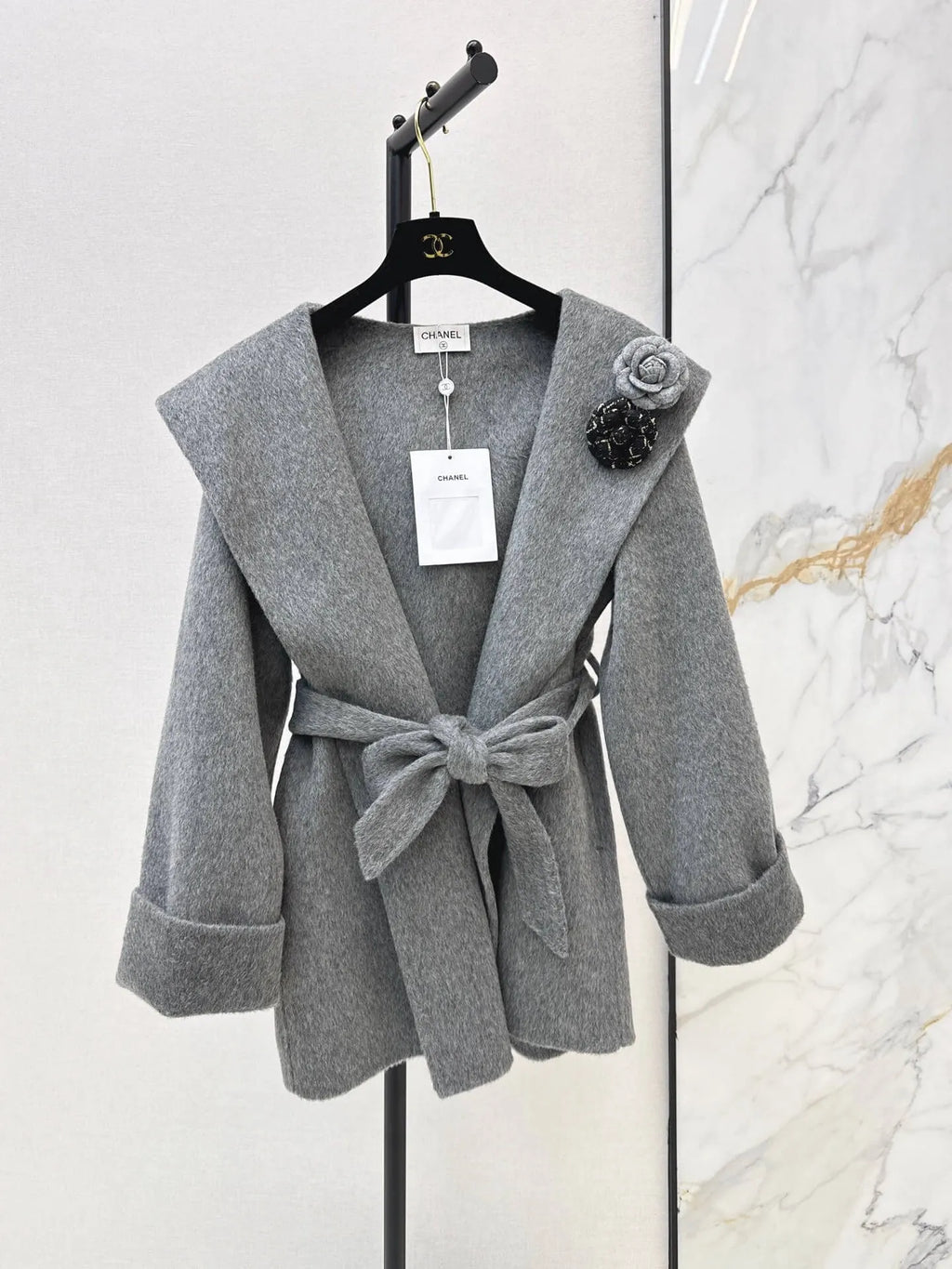 Heather Gray Shawl Collar Wrap Coat