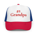 #1 Grandpa Embroidered Foam Trucker Hat Red