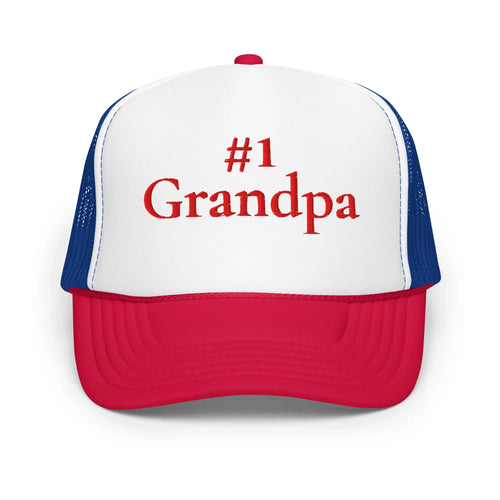 #1 Grandpa Embroidered Foam Trucker Hat Red
