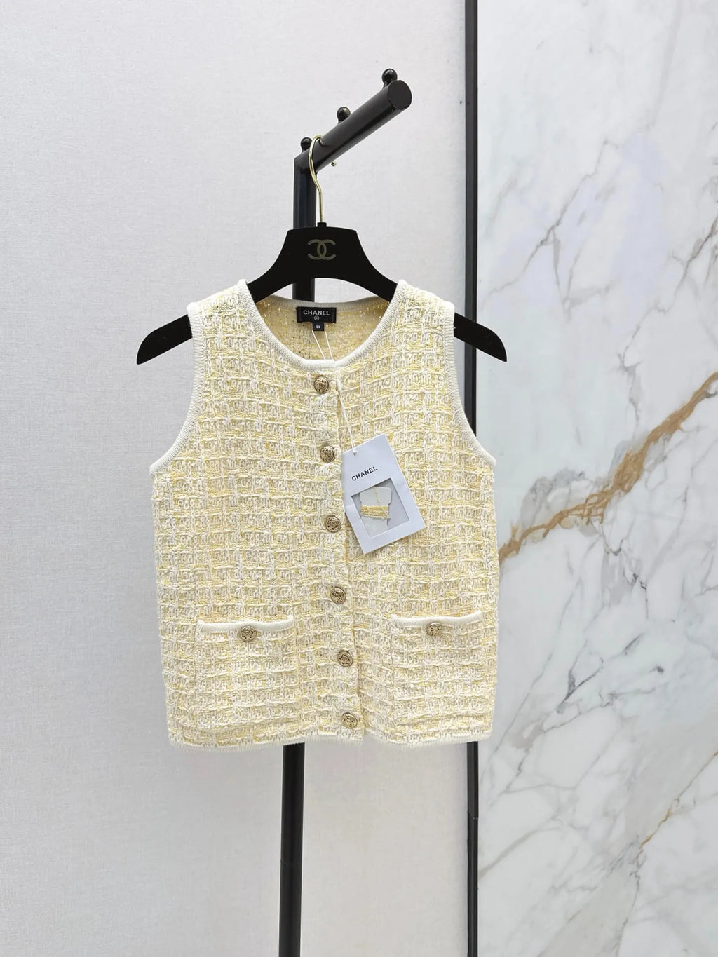 Textured Gold Button Knit Vest