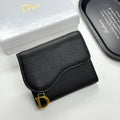 Black Grained Calfskin Short Card Holder Wallet