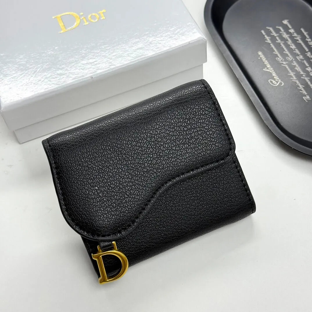 Black Grained Calfskin Short Card Holder Wallet