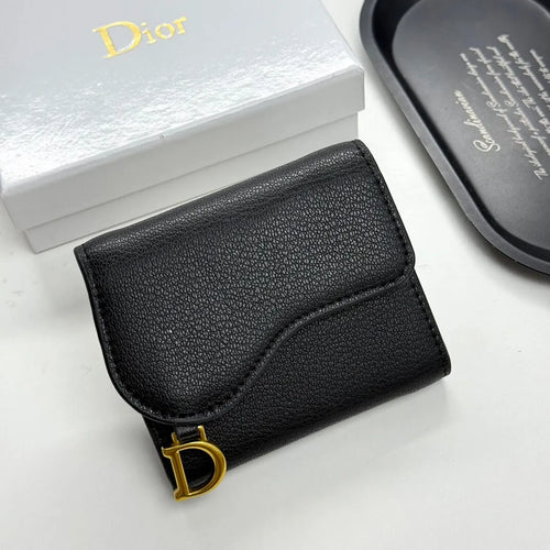 Black Grained Calfskin Short Card Holder Wallet