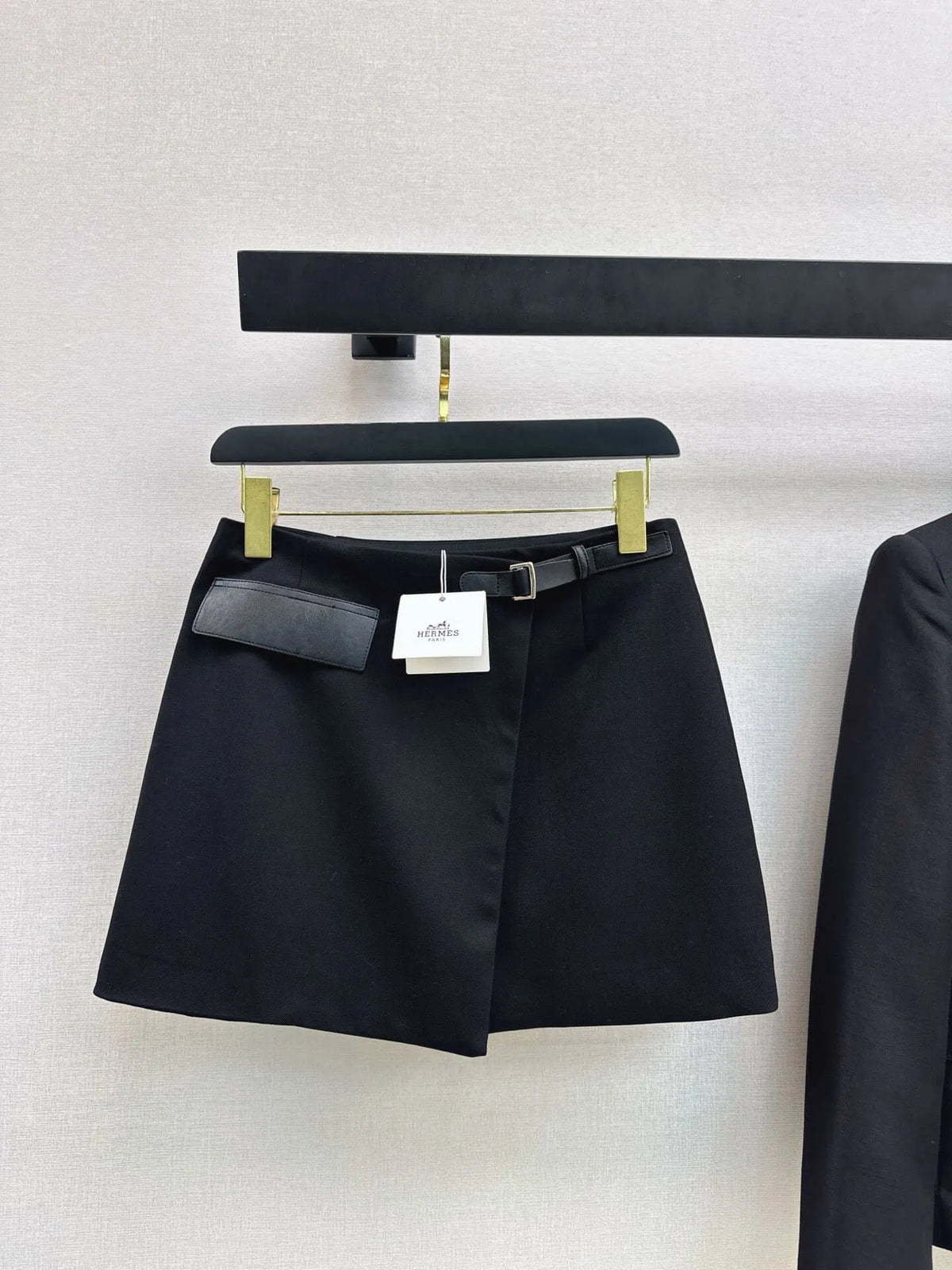 Black Stand Collar Jacket Skort Set