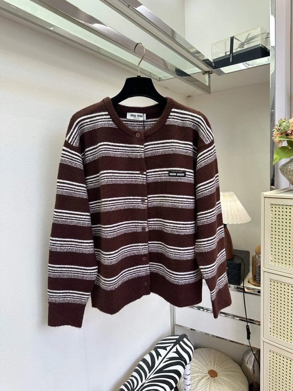 Stripe Crew Neck Knit Cardigan