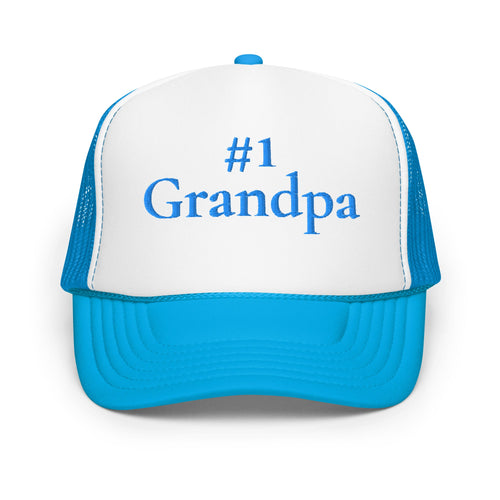 #1 Grandpa Embroidered Foam Trucker Hat Blue