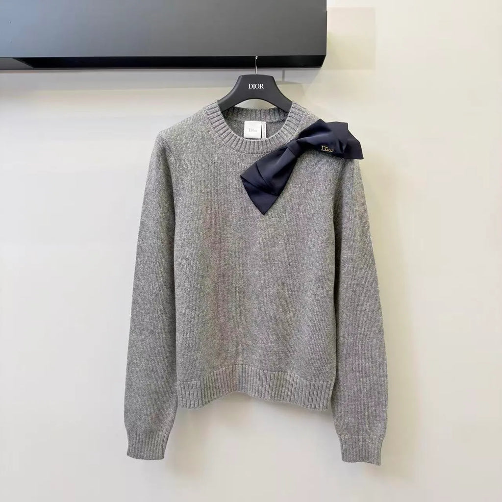 Houndstooth Bow Knit Long Sleeve