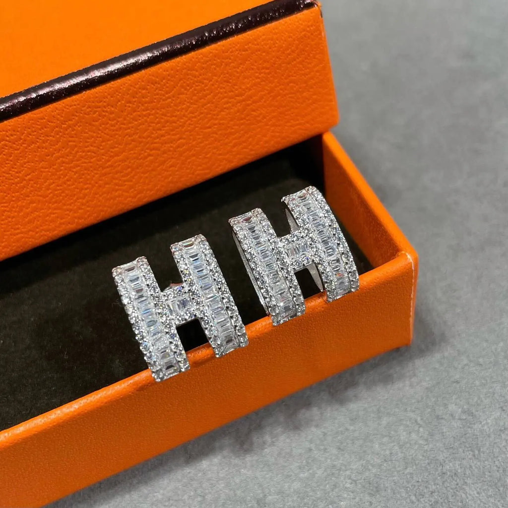 Classic Letter Full-Diamond Stud Earrings