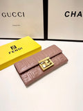 Embossed Metal Buckle Long Flap Wallet
