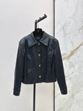Point Collar Cropped Leather Coat