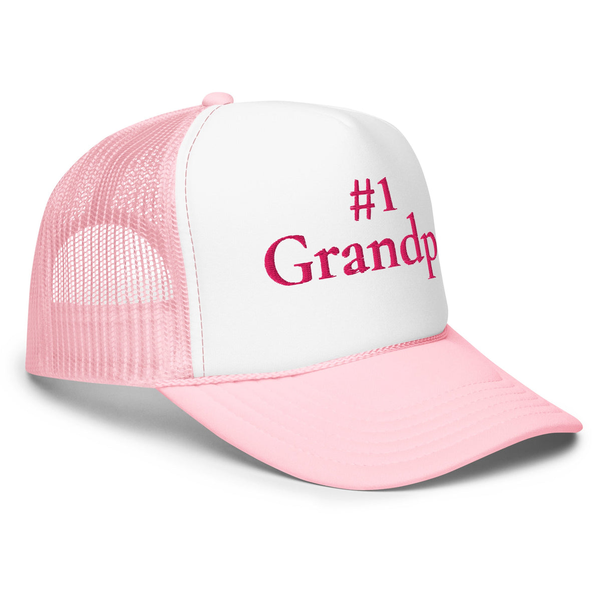 #1 Grandpa Embroidered Foam Trucker Hat Pink