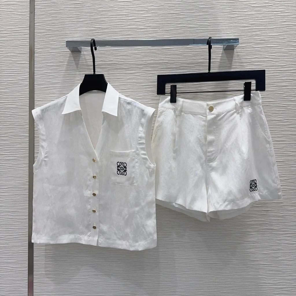 Embroidery Vest Shorts Matching Set