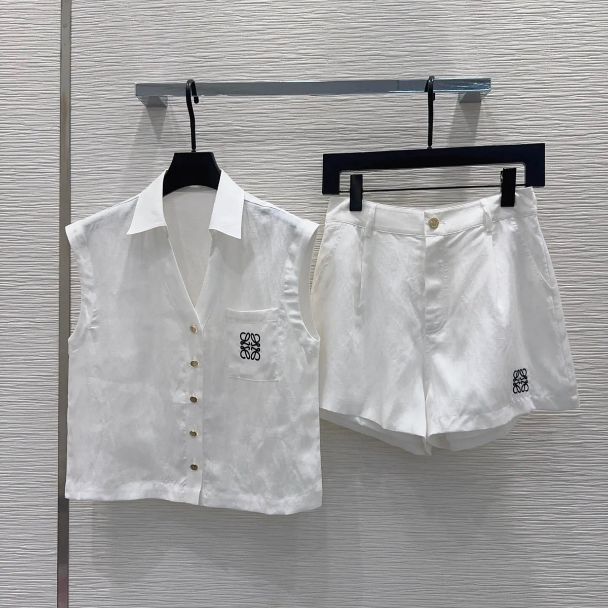Embroidery Vest Shorts Matching Set