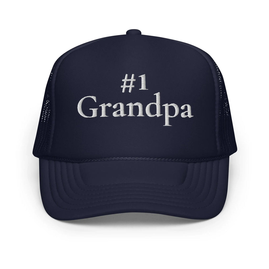 #1 Grandpa Embroidered Foam Trucker Hat White