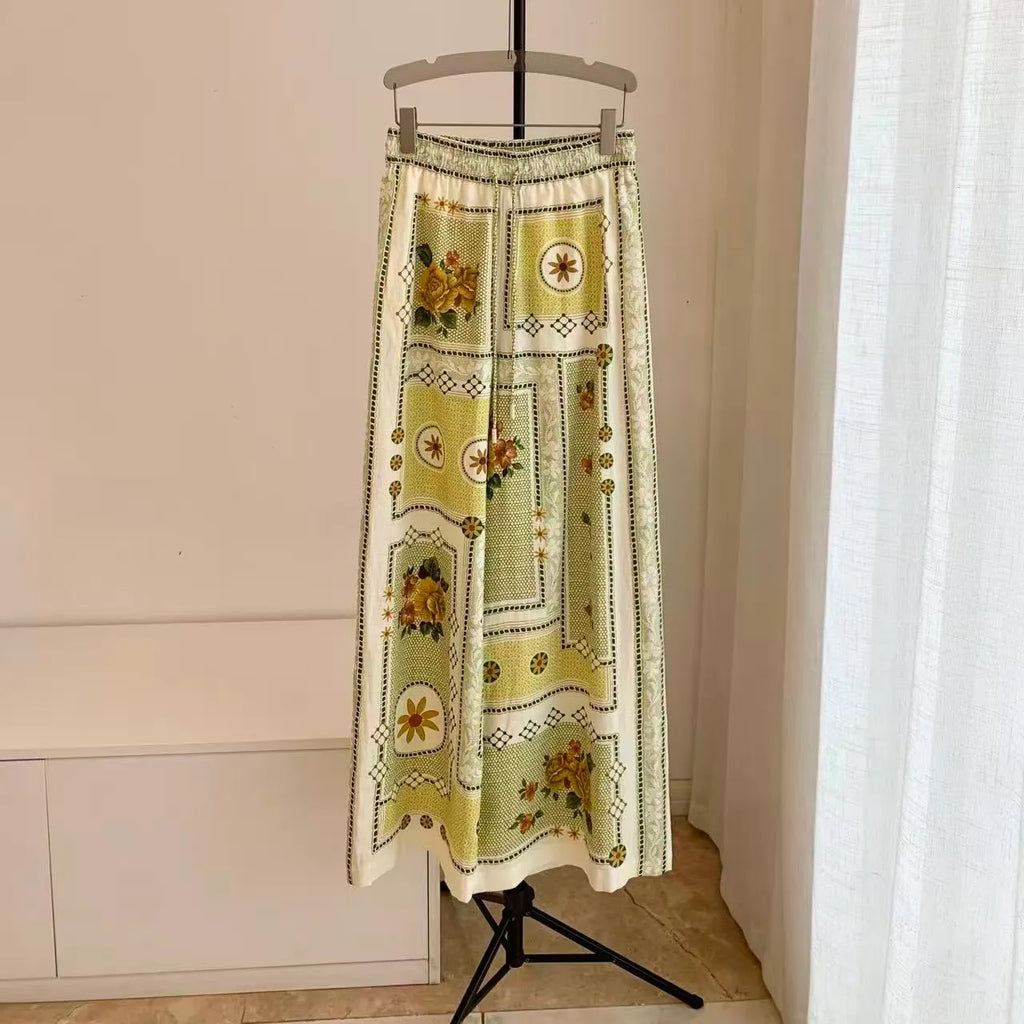 Resort Ramie Shirt and Wide-Leg Pants Set