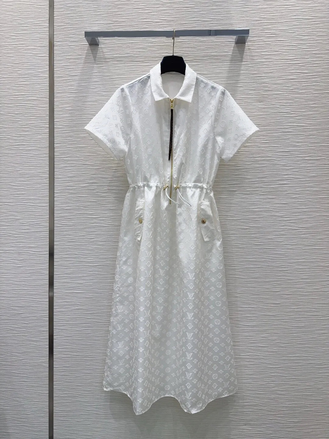 Jacquard Drawstring Midi Shirt Dress