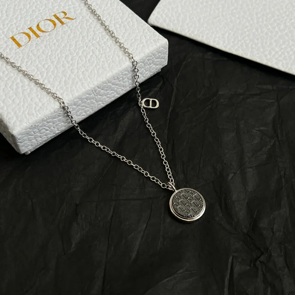 Vintage Brass Round Pendant Necklace