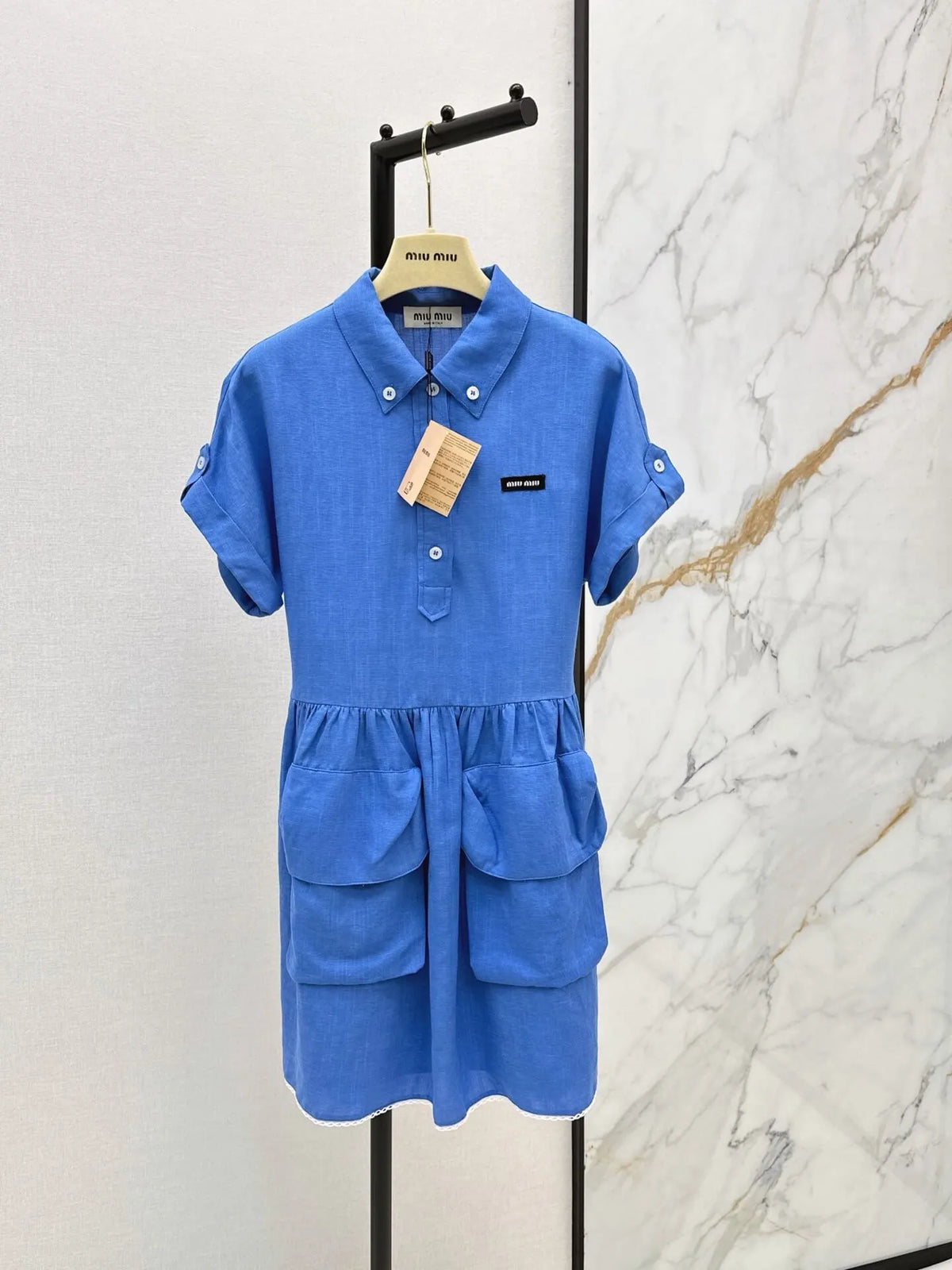 Pocket Detail Linen Shirt Mini Dress