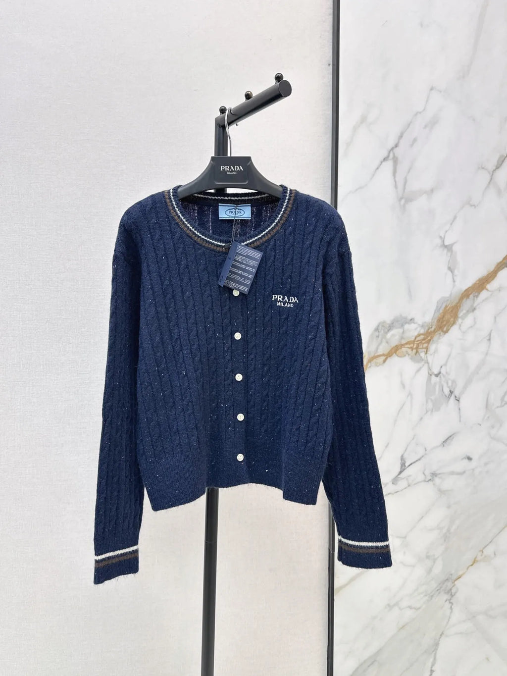 Speckled Cable Knit Crew Cardigan