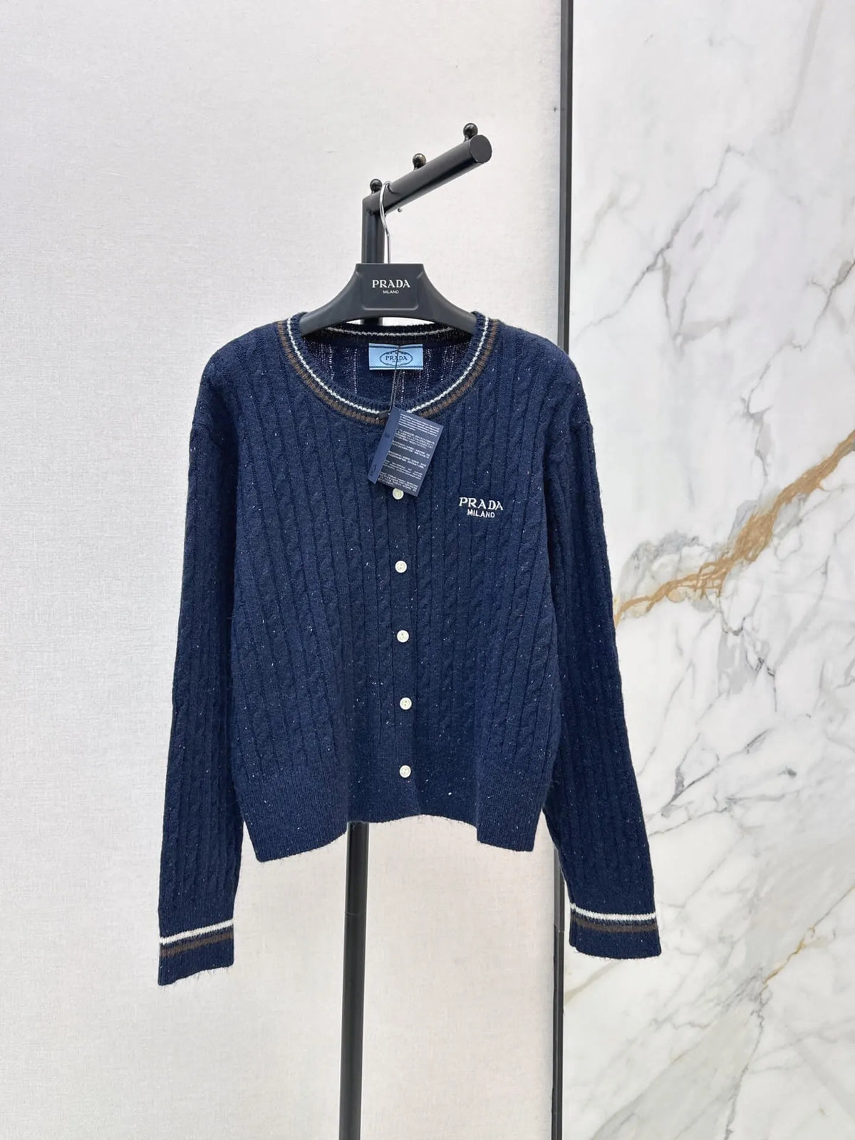 Speckled Cable Knit Crew Cardigan