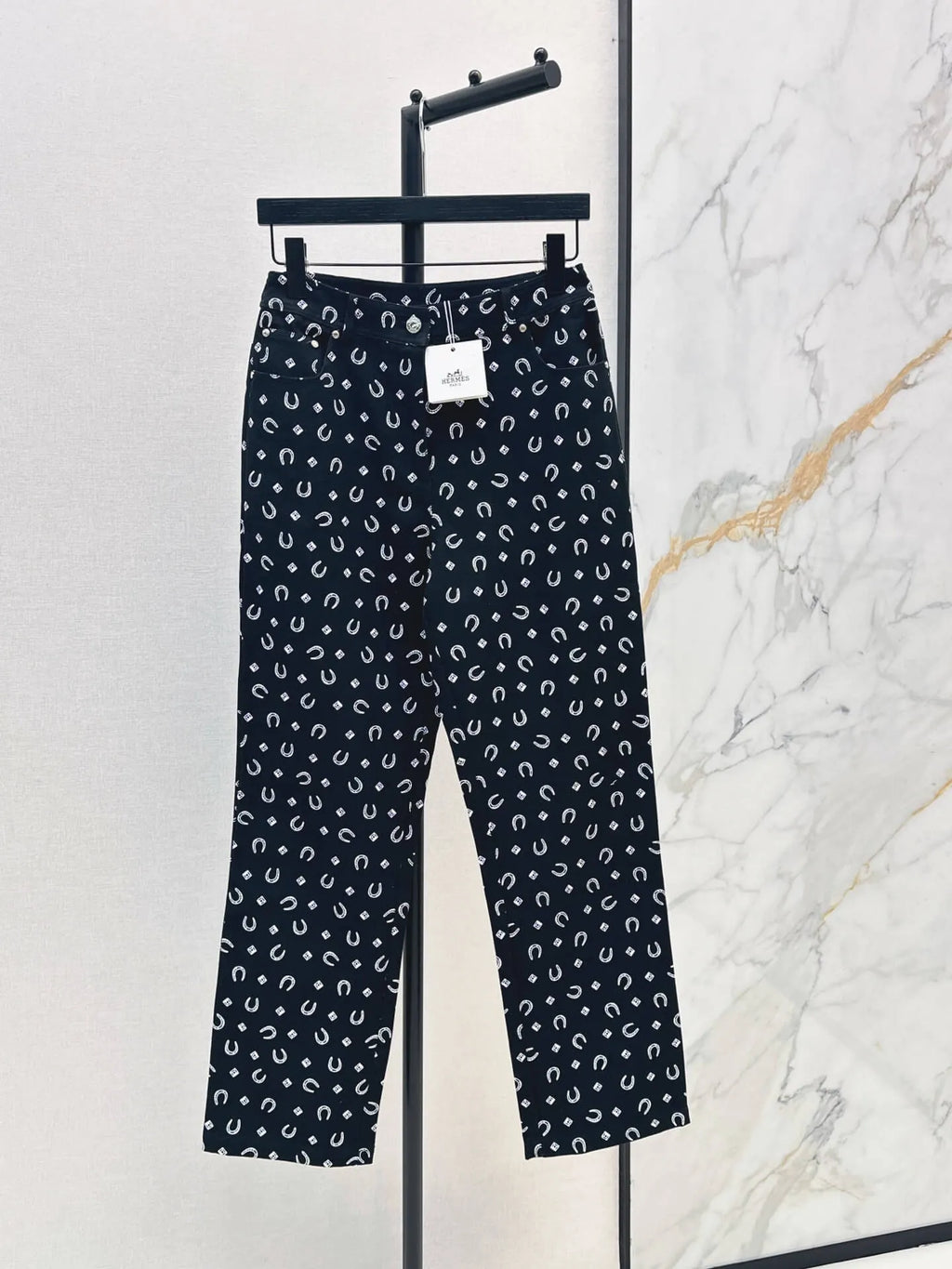 High Waist Printed Straight Jeans