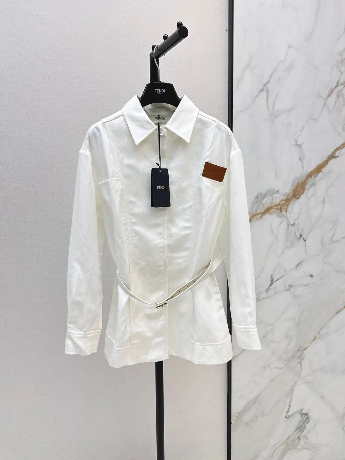 White Belted Collared Shirt