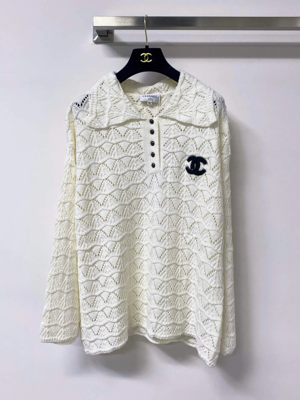 Collar Hollow Knit Long Sleeve Top