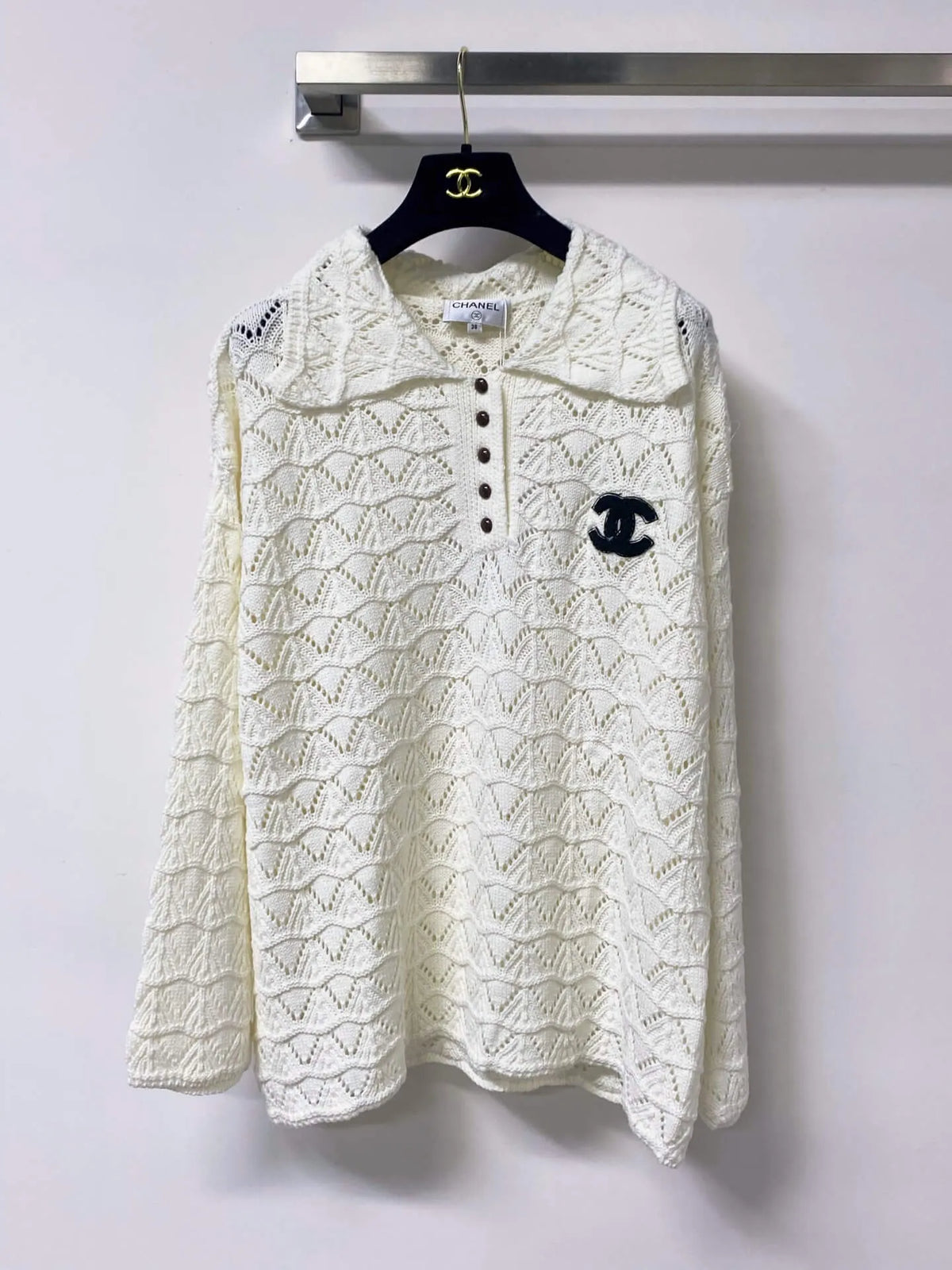 Collar Hollow Knit Long Sleeve Top