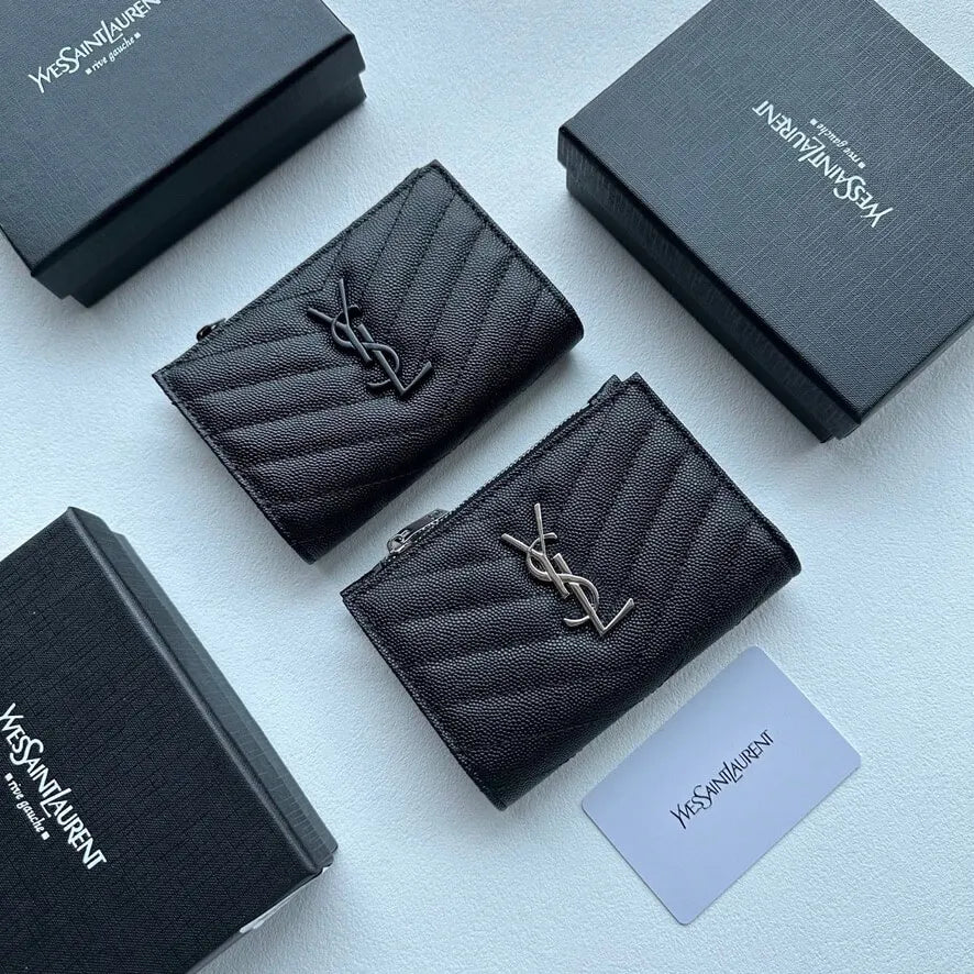 Black Textured Short Wallet
