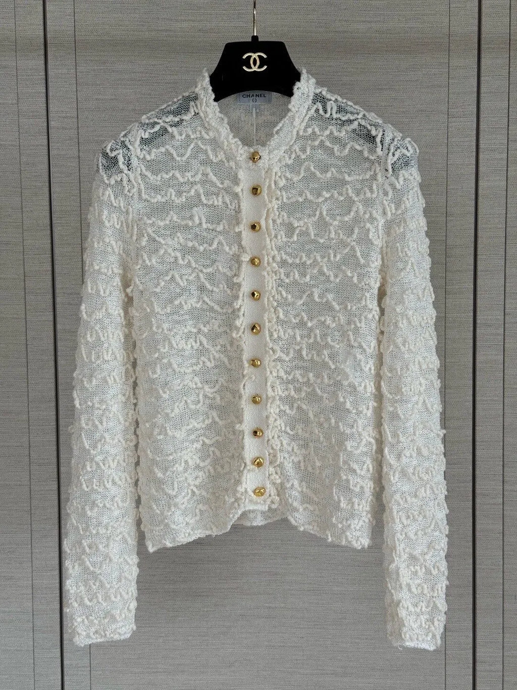 Wavy Textured Mesh Knit Cardigan