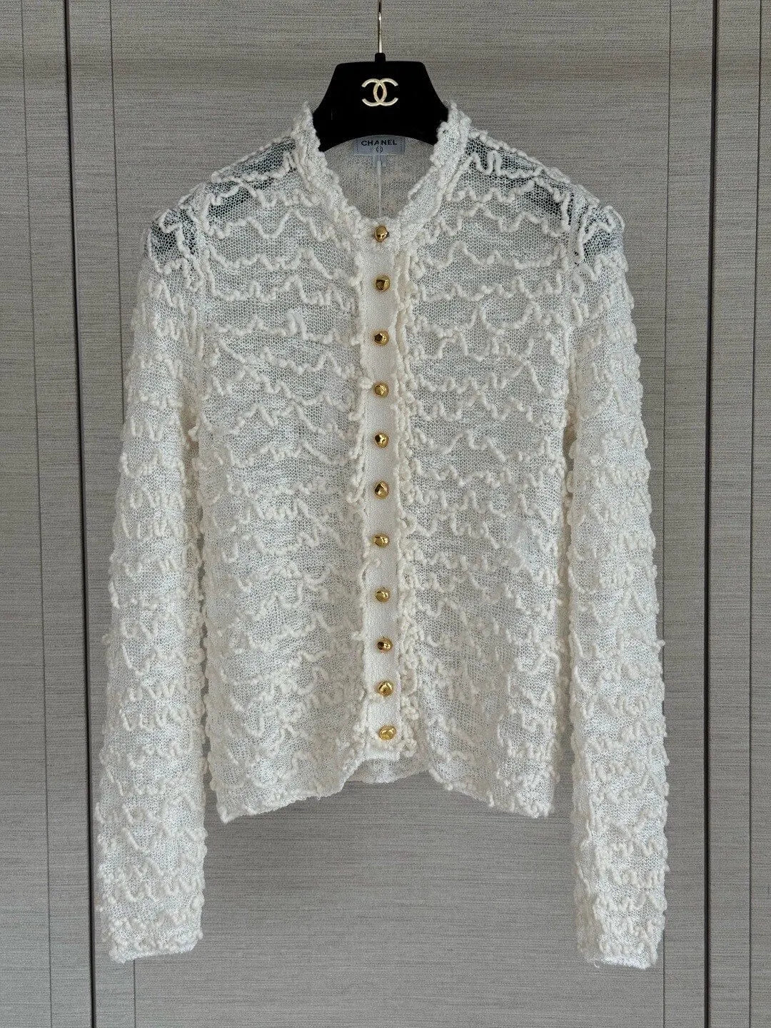 Wavy Textured Mesh Knit Cardigan