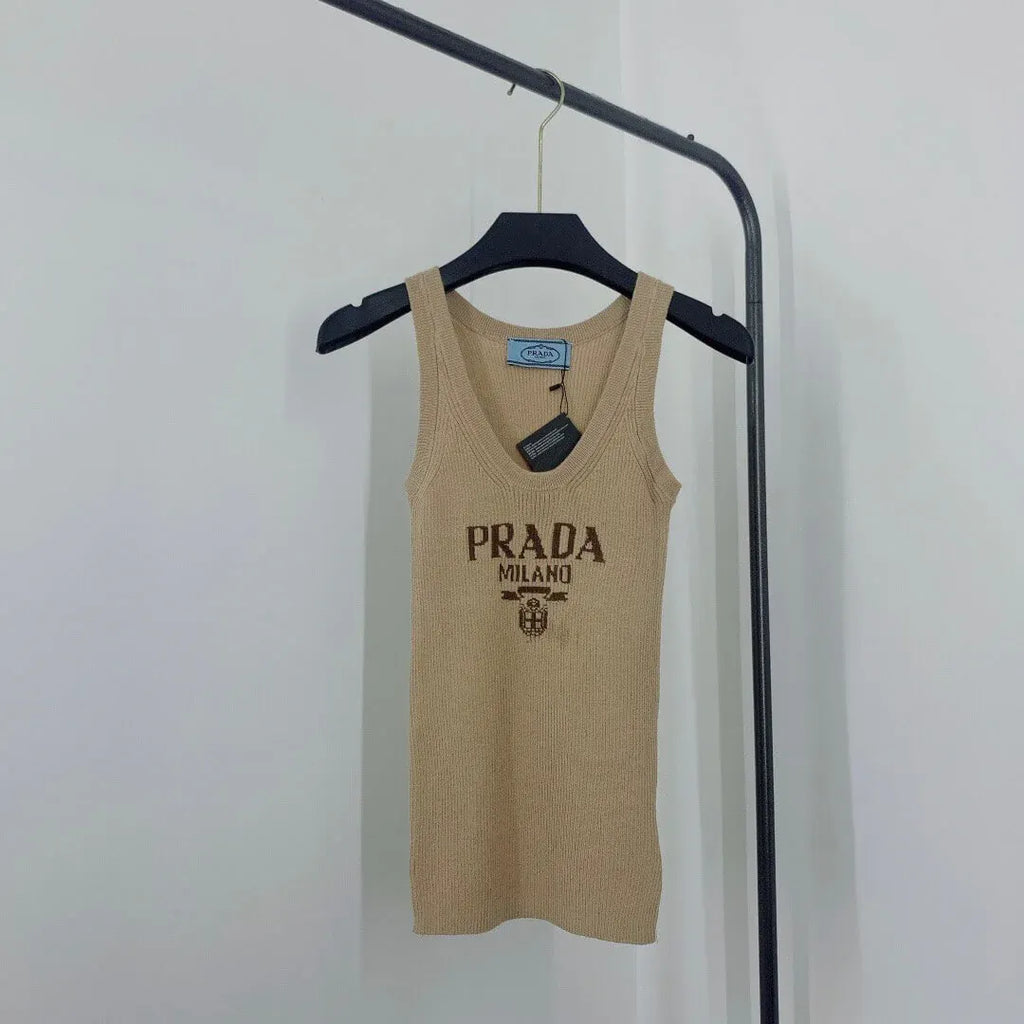 Letter Jacquard U-Neck Knitted Vest