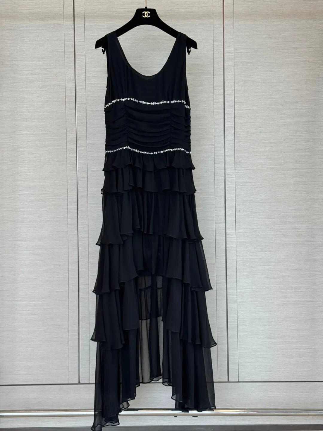 Rhinestone Ruched Tiered Dress