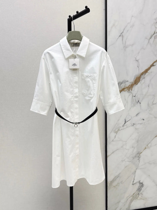 Belted Half Sleeve Shirt Mini Dress