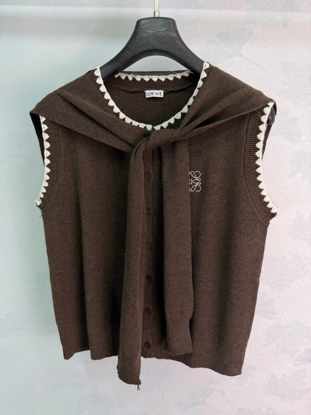 Tie Shawl Scallop Edge Knit Vest