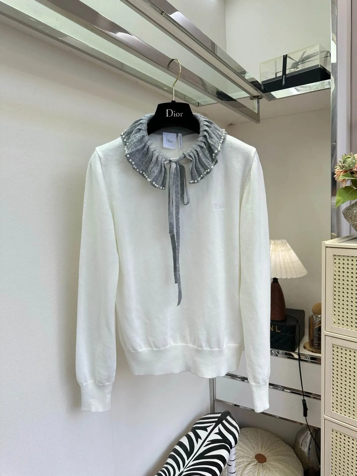 Pearl Ruffle Collar Knit Top