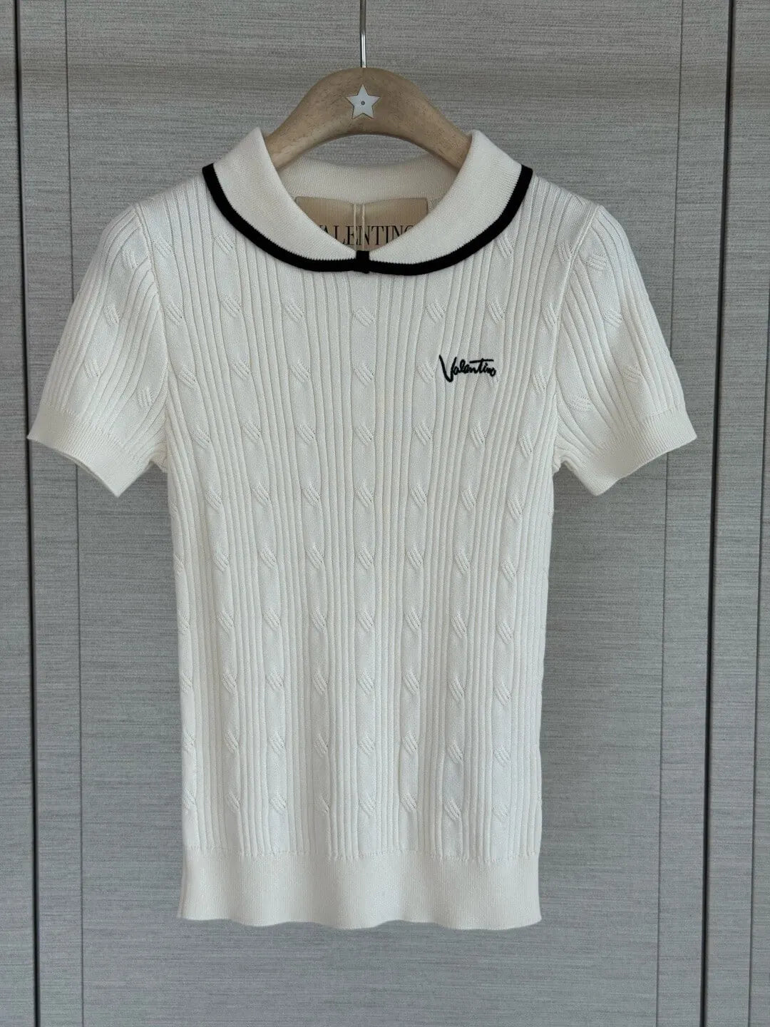 Contrast Collar Cable Knit Top