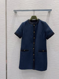 Double Pocket Metal Button Shift Dress