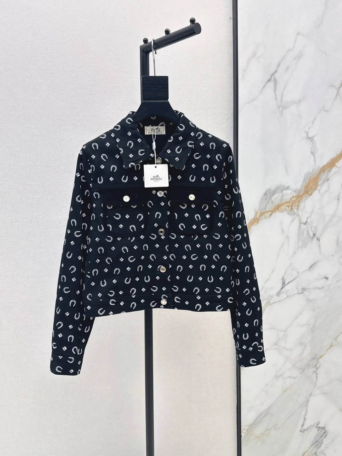 Button Front Printed Crop Jacket