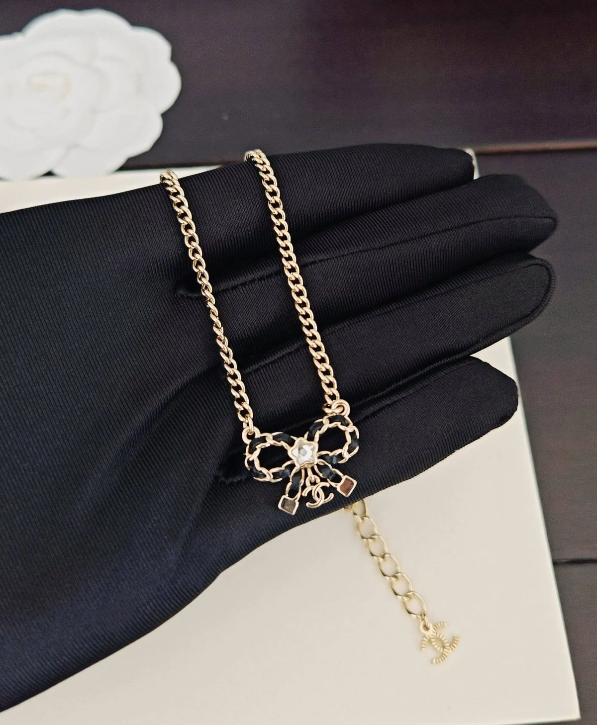 Vintage Black Leather Bow Choker