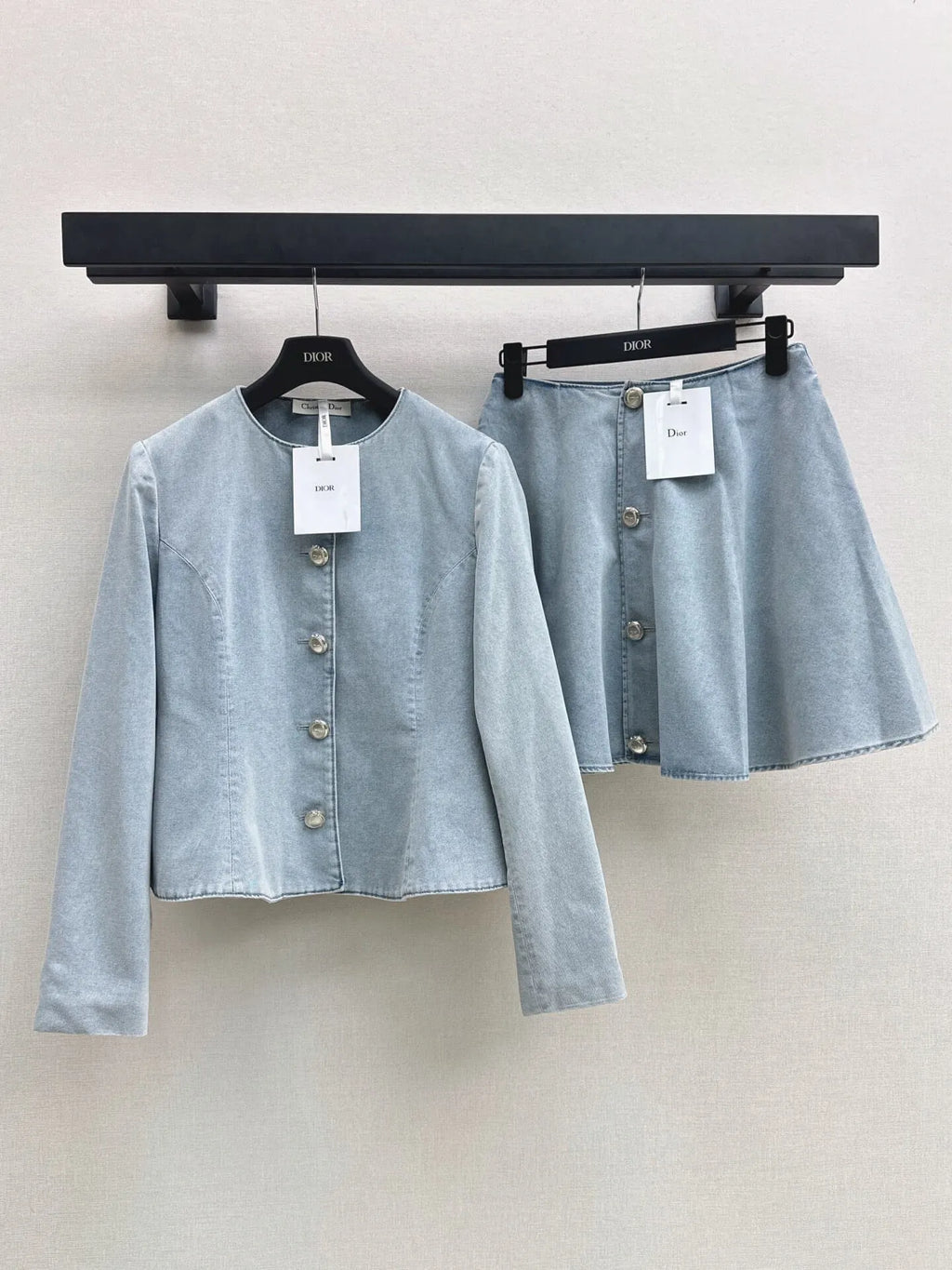 Commute Elegant Denim Jacket Skirt Set