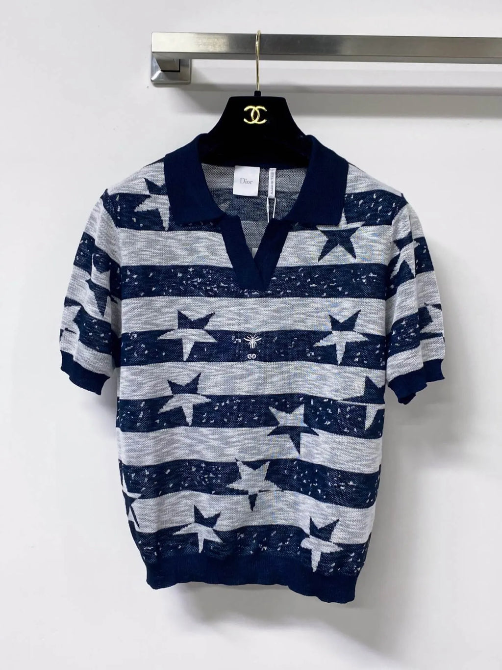 Star Jacquard Striped Knit Top