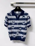 Star Jacquard Striped Knit Top