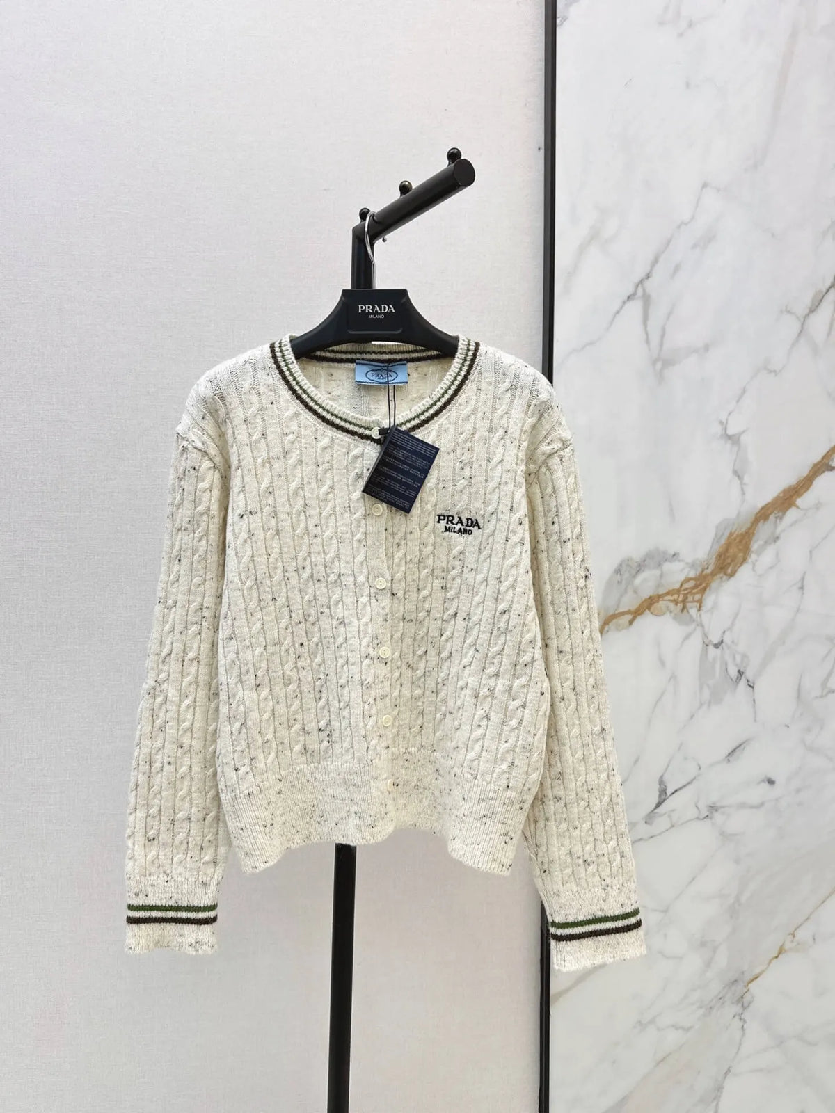Speckled Cable Knit Crew Cardigan