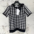 Houndstooth Bow Knit Short Sleeve